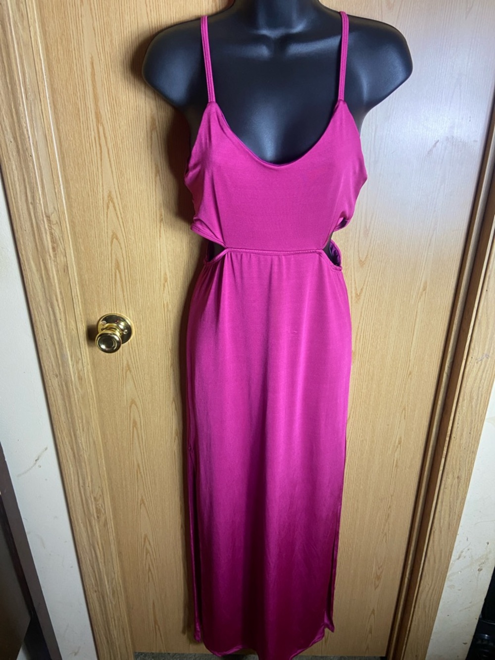 Fuchsia Spaghetti-Strap Cutout Maxi Dress - Unbranded